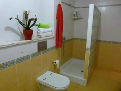 a bathroom with a shower and a toilet and a shower at Rua Fancisco Barreto in Faro