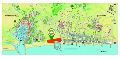 a map of a city with a red circle at Guest House Pacifica in Quarteira