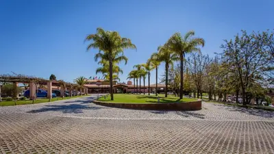 a park with palm trees and a cobblestone road at Monte Laguna Duplex - Greice Homes in Vilamoura