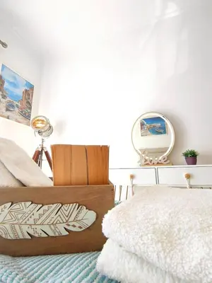 a bedroom with a bed and a mirror at AlbufeiraOrada by Be Cherish in Albufeira