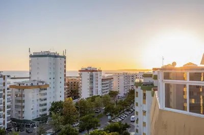 an aerial view of a city with tall buildings at Seaview Penthouse in Algarve with Spacious Terrace in Quarteira