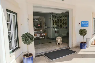 a dog sitting in the entrance of a building at Boa Vista Hotel & Spa - Adults Only in Albufeira