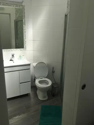 a bathroom with a toilet and a sink and a mirror at Casinha in Faro