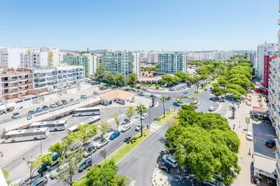 an aerial view of a street in a city at Vista Mar in Quarteira