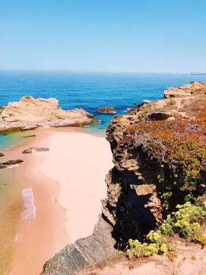a view of a beach from a cliff at Welcoming apartment in Albufeira 60 m² with shared pool in Albufeira