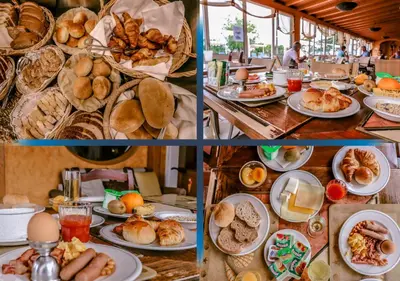 a collage of four pictures of food on a table at Cerro Da Marina Hotel - Adults Only in Albufeira