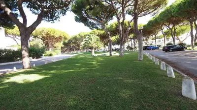 a park with trees and cars parked on a street at Casa Boneca - Aldeia das Açoteias in Albufeira