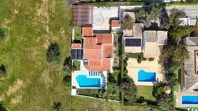 an overhead view of a house with solar panels at Villa Maria in Albufeira