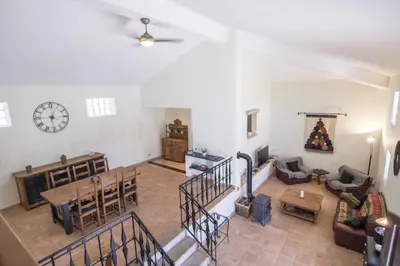 an overhead view of a living room with a table and chairs at Villa Angel in Loulé