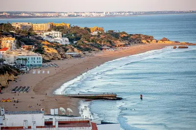 an aerial view of a beach and the ocean at Infinito penthouse Luxury Best terrace Albufeira in Albufeira