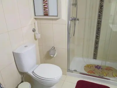 a bathroom with a toilet and a shower at Naturmar Praia in Albufeira