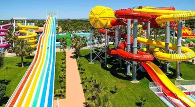 an aerial view of a water park with a roller coaster at Marina Vilamoura Aquamar 203 By Vilamoura Sun in Quarteira