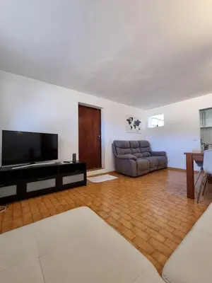 a living room with a couch and a television at AAA Awesome Apartamentos Albufeira in Albufeira