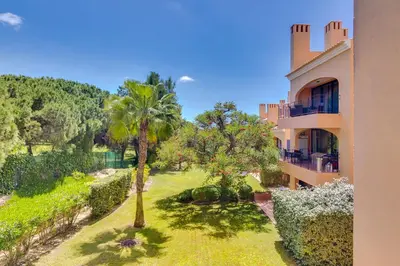 an aerial view of the garden of a house at AL - Apartamento Vila Sol F5 Top Floor in Quarteira