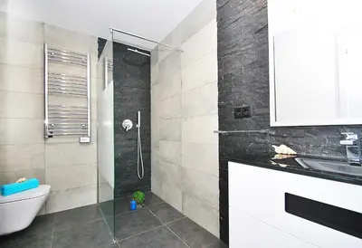 a bathroom with a shower and a toilet and a sink at Villa Waikiki by Algarve Vacation in Albufeira