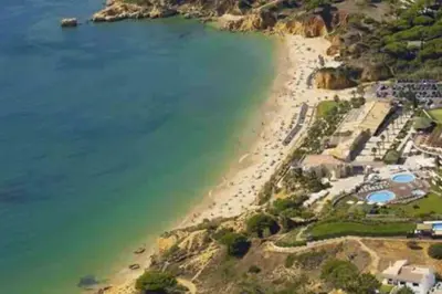 an aerial view of a beach with people on it at Vacations home Albufeira in Albufeira