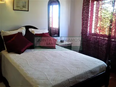 a bed with pillows on it in a bedroom at Villa Catuna - Quinta do Jolu in Guia