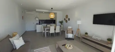 an overhead view of a living room and kitchen at Albufeira beach apartment in Albufeira