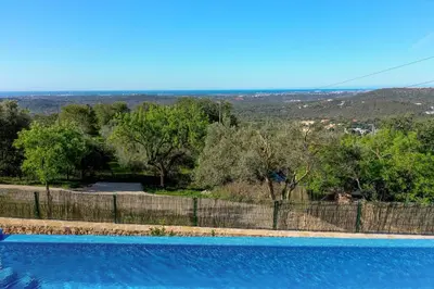 a swimming pool in the backyard of a villa at Sunny House in Loulé