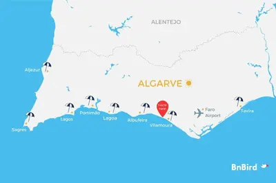 a map of the island of akumal at Steps Algarve ☀ @ Praia da Falésia 300 meters in Albufeira