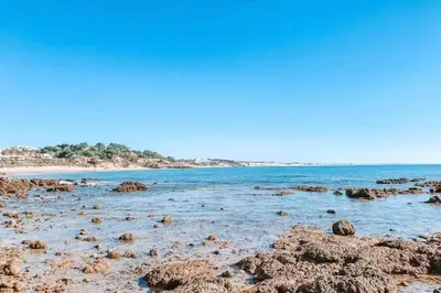 a beach with a bunch of rocks in the water at Plant Paradise Apartment in Albufeira