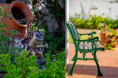 a green chair sitting in a garden next to a plant at LOTUS VILLA 2, ALBUFEIRA in Albufeira