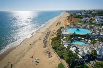an aerial view of the beach and the ocean at Seagull Rooftop Beach @150 m in Vale do Lobo