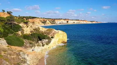 an aerial view of a beach next to the ocean at 2 Terrace Town House in Albufeira