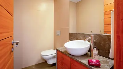 a bathroom with a sink and a toilet at Apartment Luisa in Vale do Lobo