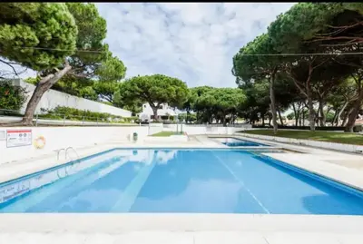 a large swimming pool with trees in the background at Casa da Bertha in Albufeira
