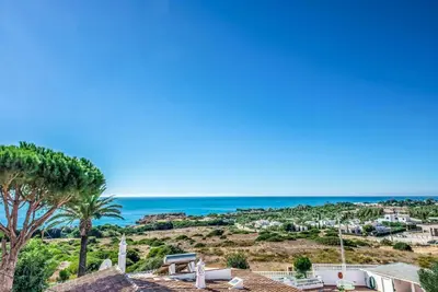a view of the ocean from a house at Villa Oceano in Patroves