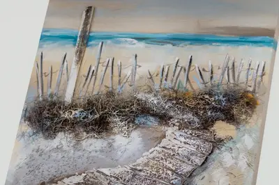 a painting of a beach with seaweed on it at Appartement ALGARDEN Olhos d'Agua in Olhos de Água