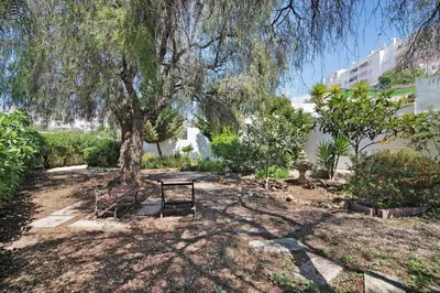 a park with a bench under a tree at Paradis Bleu in Albufeira