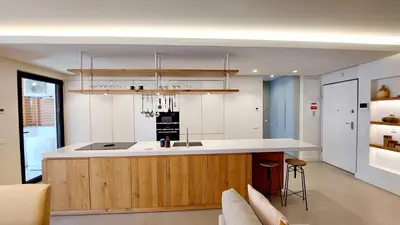 a kitchen with a sink and a counter top at Forte Novo Beach in Quarteira