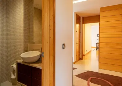 a bathroom with a sink and a toilet in a room at Algarve Vale Lobo Golf&Beach with Private Pool I in Vale do Lobo