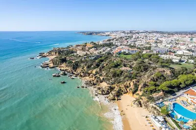 an aerial view of a beach and the ocean at Villa Dorado by Algarve Vacation in Albufeira