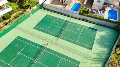 an overhead view of a tennis court in the water at Sao Rafael Beach Luxury Home by Be Cherish in Albufeira
