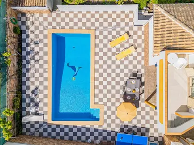 a rendering of a pool with a dolphin in the water at Villa Duarte in Albufeira