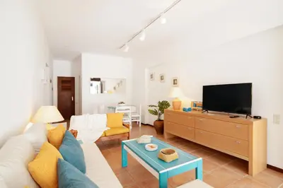 a living room with a couch and a tv at Apartamento Joyce by Sunnyway in Albufeira