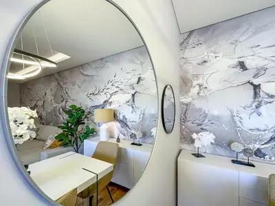 a room with a mirror and a room with a table at Luxury 1 Bedroom Apartment, Marina de Albufeira3 in Albufeira