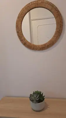 a mirror on top of a table with a plant at Casa Rafinha in Faro