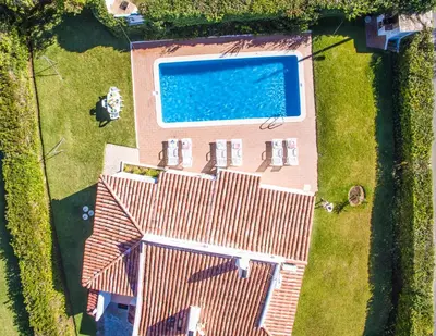 an overhead view of a house with a swimming pool at Villa Isis by Algarve Vacation in Albufeira